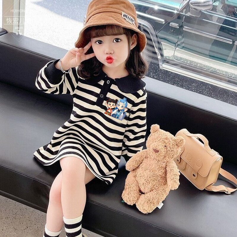女童连衣裙2025春装新款儿童时尚长袖公主裙子小女孩春秋季条纹裙