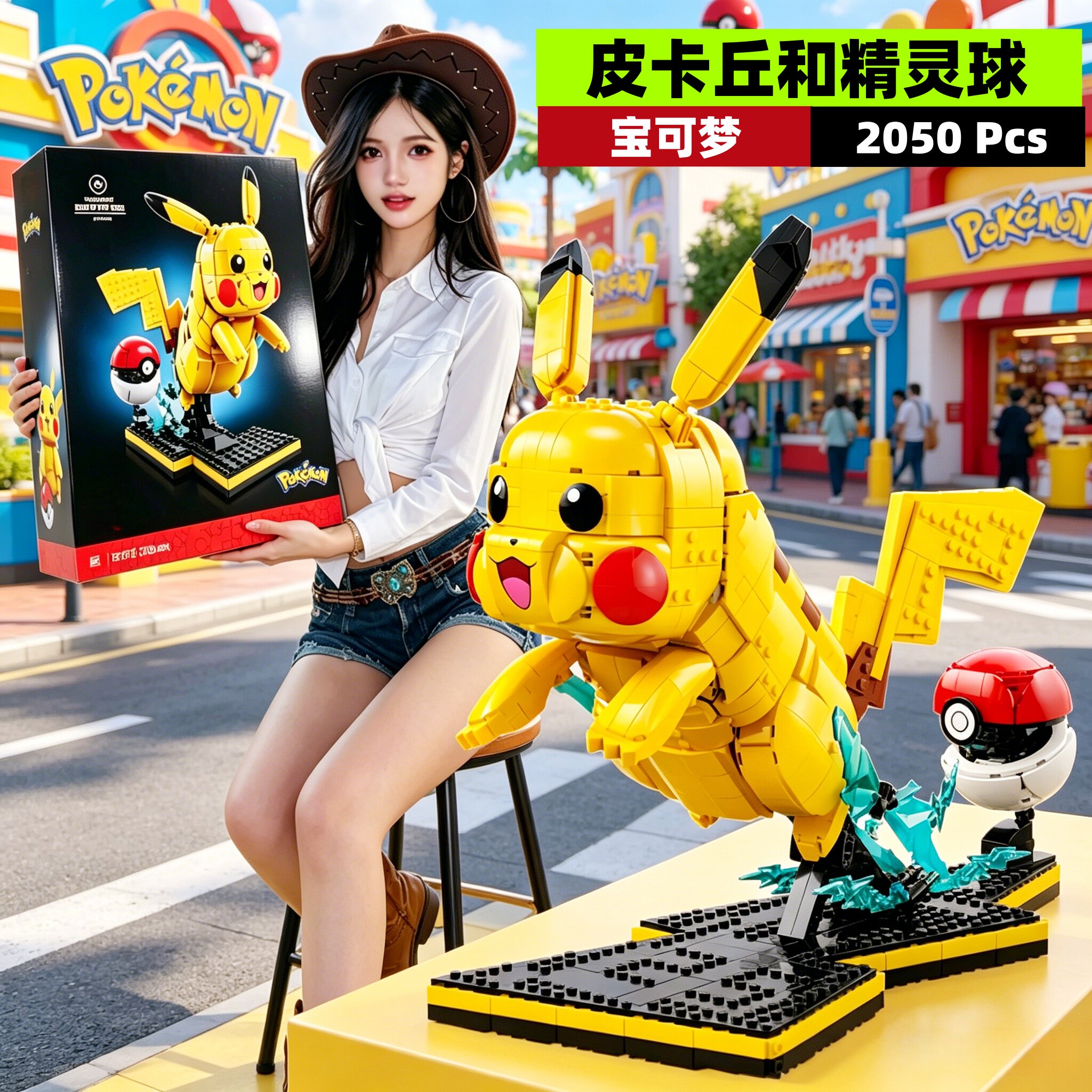宝可梦皮卡丘和精灵球积木玩具