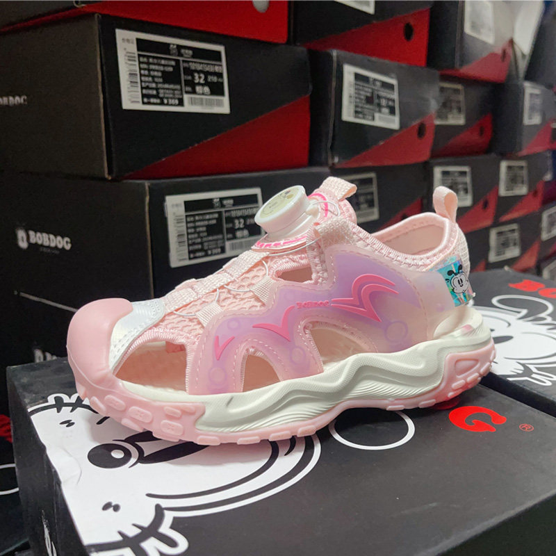 巴布豆夏季包头凉鞋纽扣超轻防滑