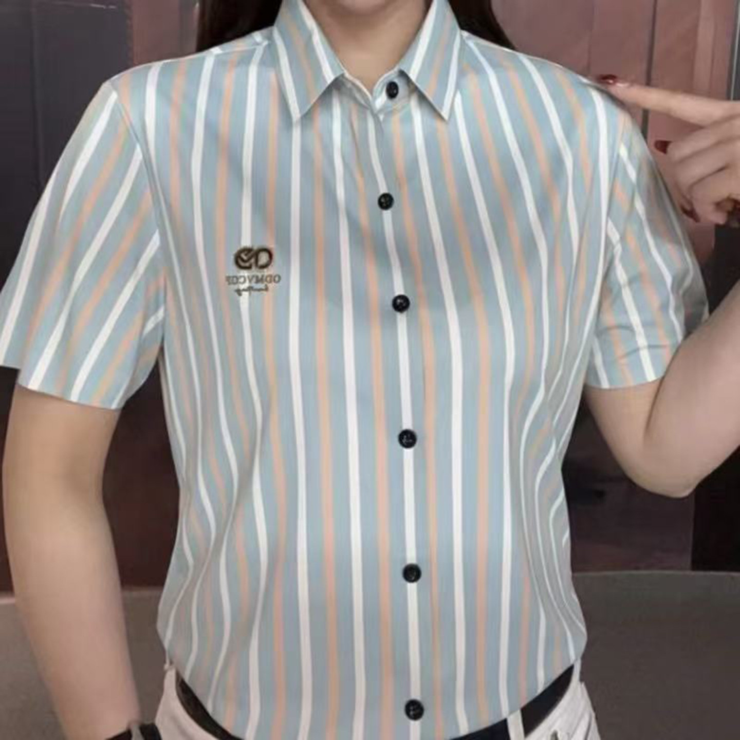 芙霖品质男装2026夏季新款短袖条纹修身衬衫休闲百搭衬衣男士上衣