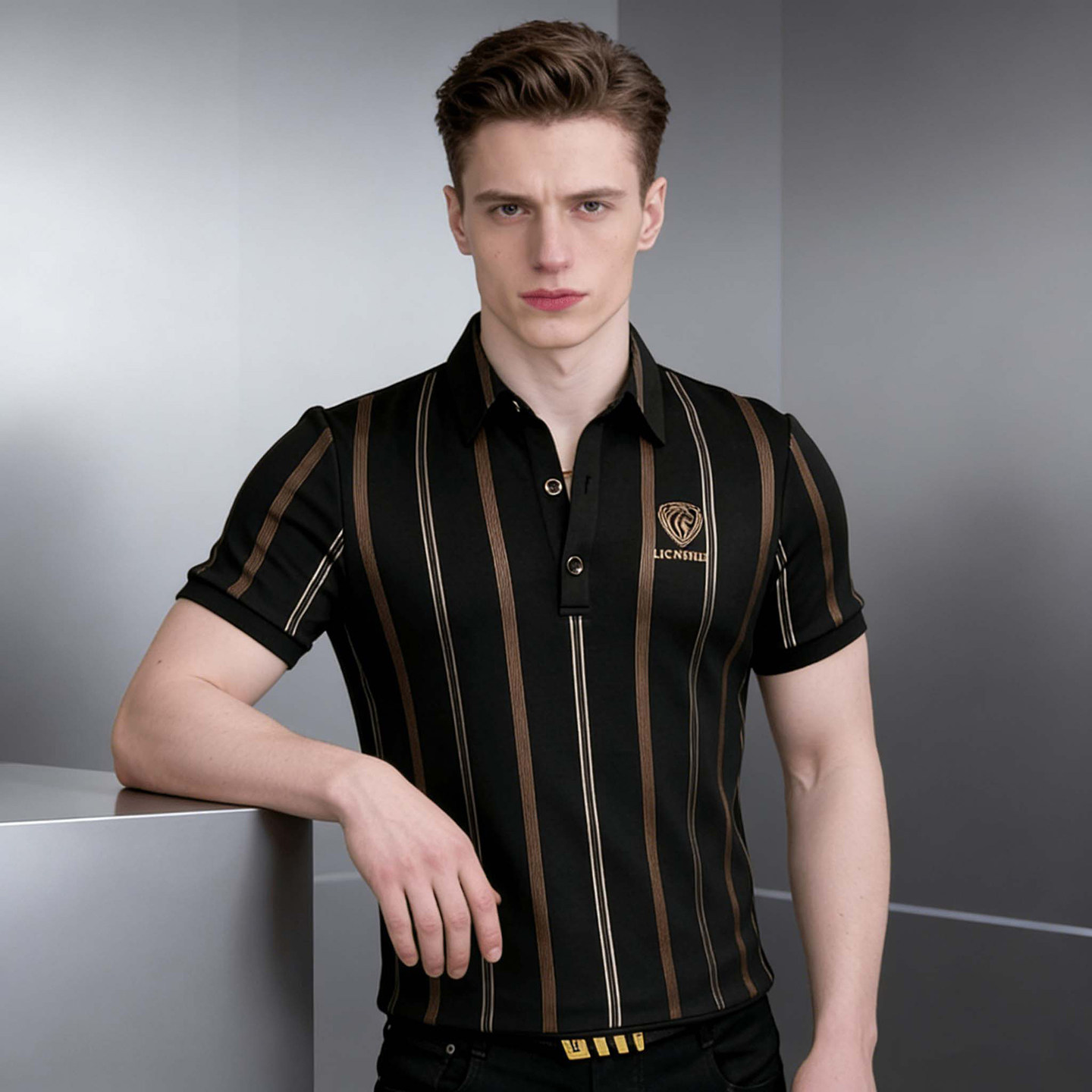 玟若男装夏季新款Polo衫总裁半袖衬衫英伦风冰丝T恤商务休闲短袖