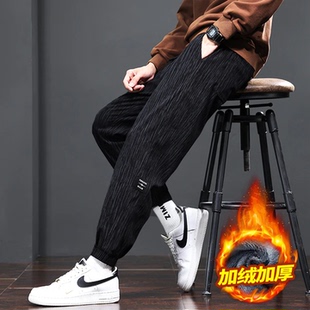榕坤XN加绒裤秋冬新款束脚裤加厚百搭裤子男士卫裤宽松散步开车裤