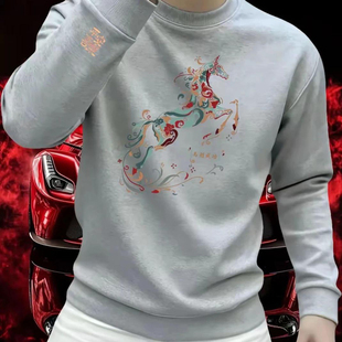点击率男装本命年花马卫衣街头圆领休闲上衣春秋印花时尚男士卫衣