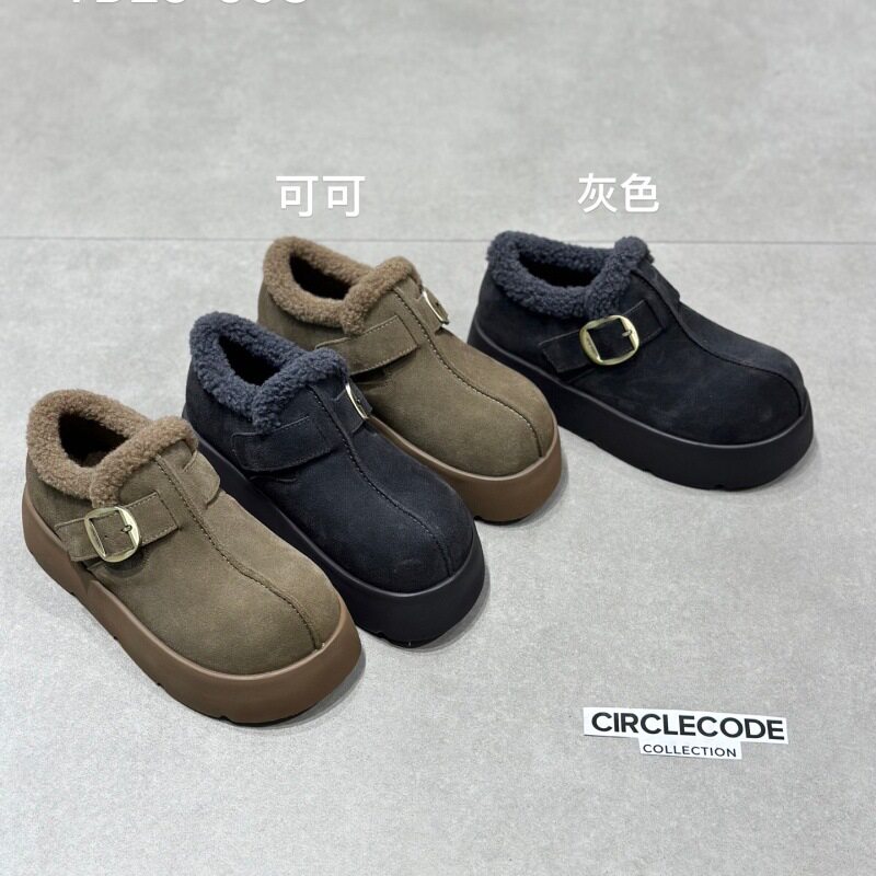ig莱熙妮真皮厚底勃肯鞋女2025冬季新款百搭时尚加绒保暖棉鞋