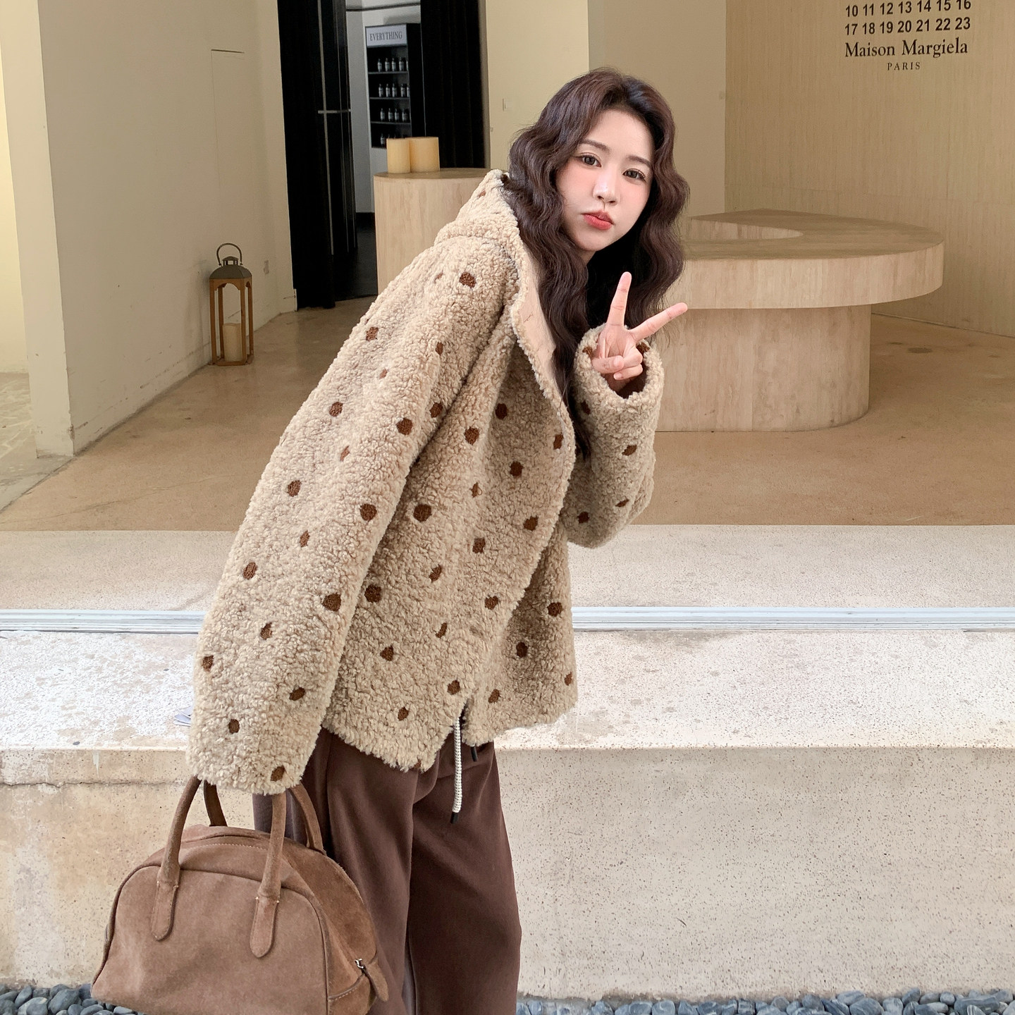 【】新品2D033-Y908-P205-K308波点连帽羊羔毛外套,女装棉衣/棉服,2D033