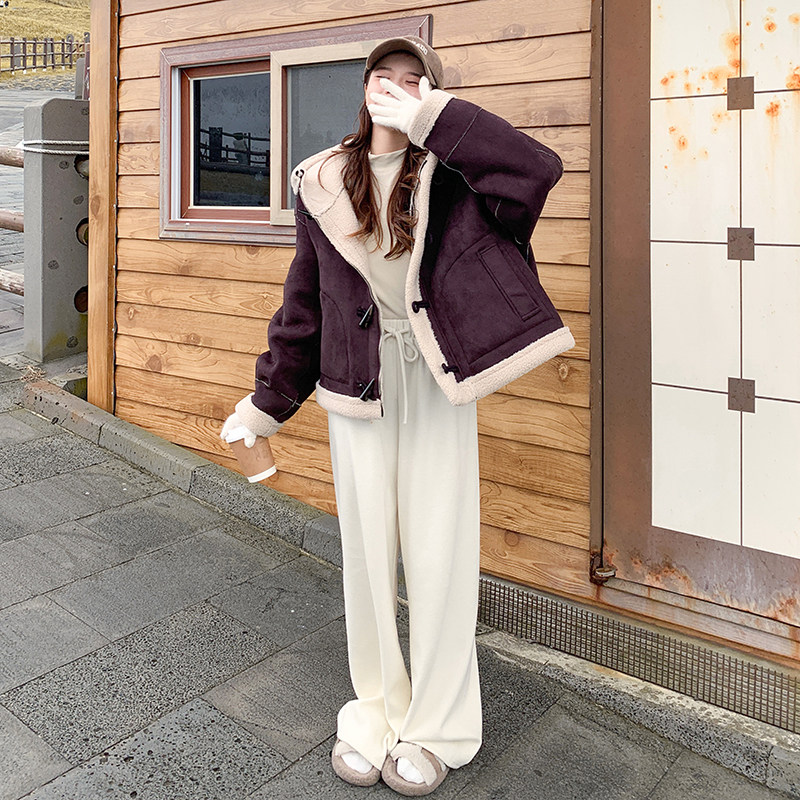 【大货】冬装2D033-Y099-P195-K288加厚连帽紫色羊羔毛外套,女装棉衣/棉服,2D033