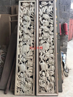 东阳木雕花板中式仿古实木玄关手工雕刻吊顶背景墙隔断屏风定制