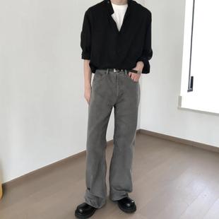 水洗做旧烟灰色直筒微喇长裤 型牛仔裤 Cleanfit 2021m版 自主AC风格