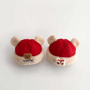 红色系~春节新年周岁秋冬小熊耳儿童瓜皮帽子男女宝宝保暖地主帽