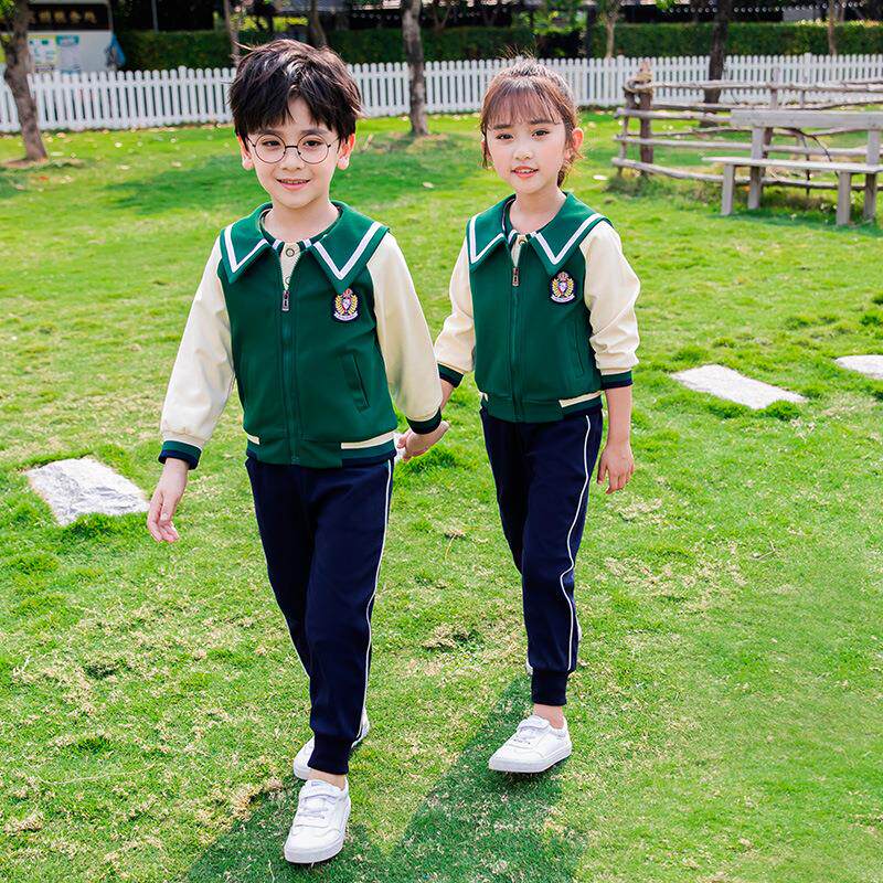 儿童班服学院风幼儿园园服春秋装军绿色小学生校服秋季运动服套装