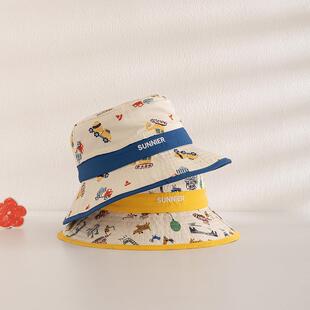 儿童帽子春款韩版卡通印花男女大童渔夫帽出游透气速干宝宝遮阳帽