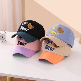 2024卡通小熊字母刺绣宝宝帽子帽韩版2到5岁男童棒球帽拼色鸭舌帽