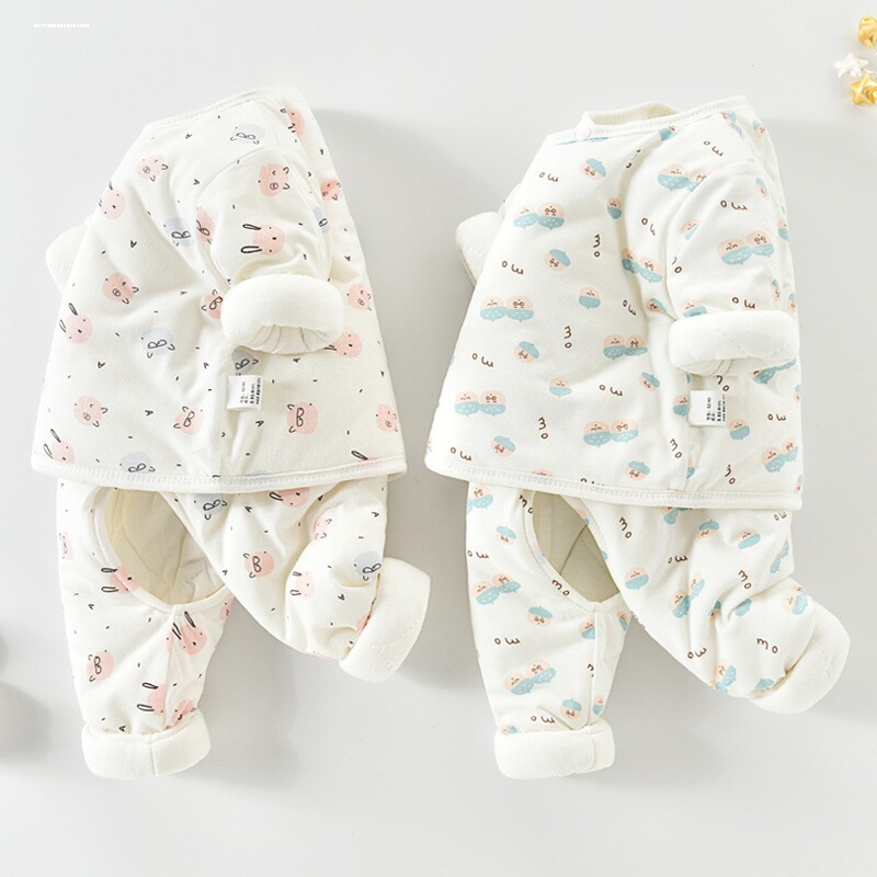 婴幼儿衣秋冬保暖夹套装加厚贴身宝宝全开裆纯服装秋冬季