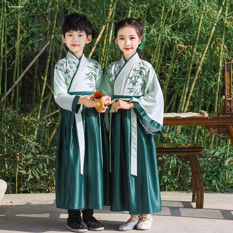 어린이 HANFU 봄과 가을 의류 소년의 중국 스타일 당나라 정장 드레스 소녀의 고대 의상 유치원 중국 연구 고대 스타일의 공연 의상