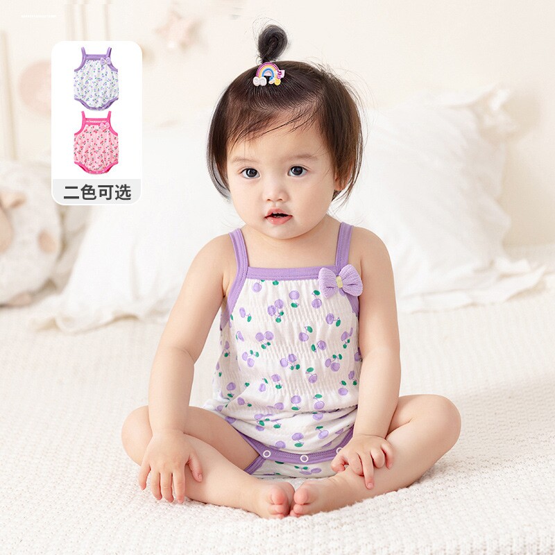 婴儿连体衣夏季哈衣宝宝韩版吊带爬服女宝碎花包屁衣可爱外出衣服