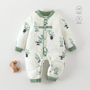 婴儿连体衣秋冬季夹棉加厚保暖宝宝过年拜年服婴幼儿衣服外出冬装