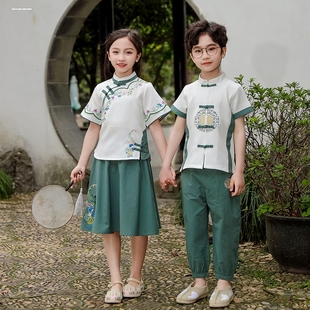 男女童短袖 夏季 小孩子衣服 新款 古装 中国风童装 汉服两件套古风唐装