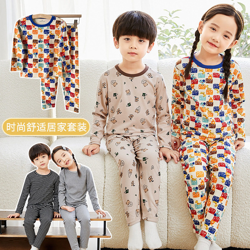 衬衣衬裤排汗速干儿童睡衣内衣春装长袖长裤打底家居服吸汗套装