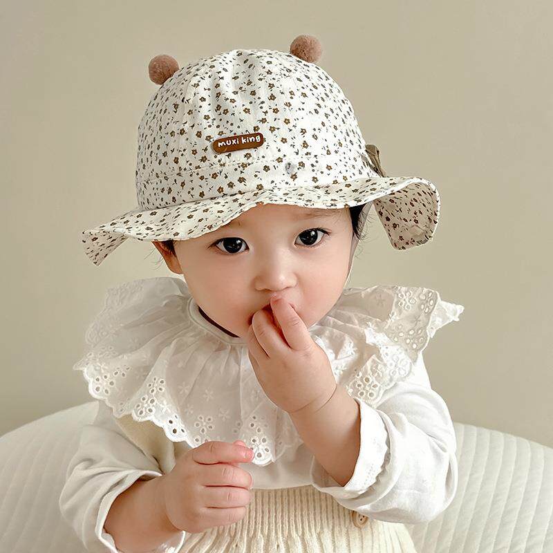 婴儿帽子春秋季薄款小碎花甜美女童公主帽遮阳防晒可调节盆帽
