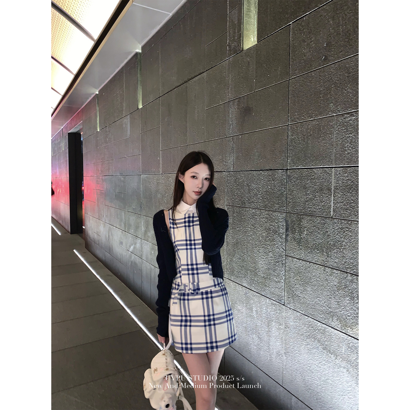 UVPU 藏青色短款开衫女2026春夏ins风高级辣妹短款显瘦百搭外套潮