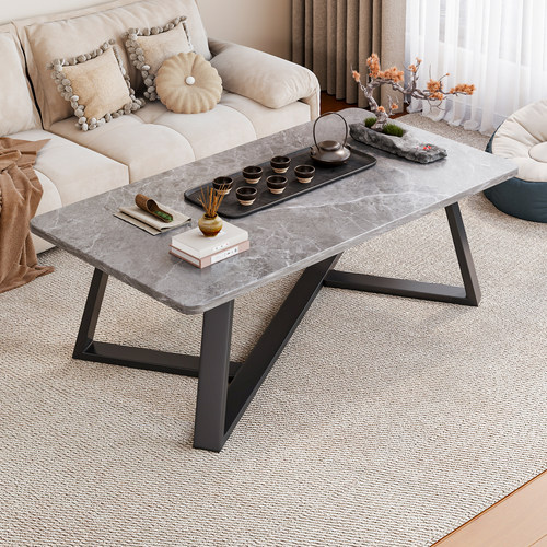 沙发茶几桌简约现代办公室客厅家用小户型轻奢简易茶几岩板色茶几
