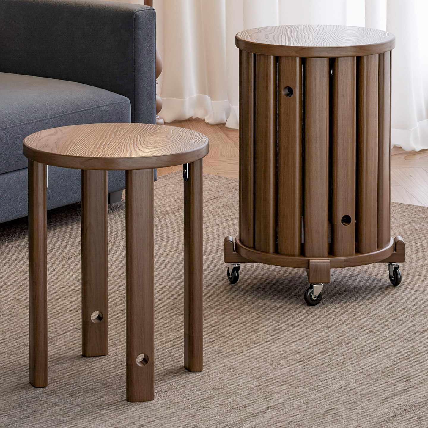 客厅餐桌凳收纳叠叠乐板凳木凳实木凳子家用可叠放组合圆凳