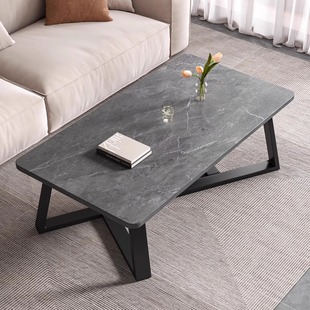 现代办公室简约岩板色茶几桌轻奢简易茶几沙发客厅家用小户型茶几
