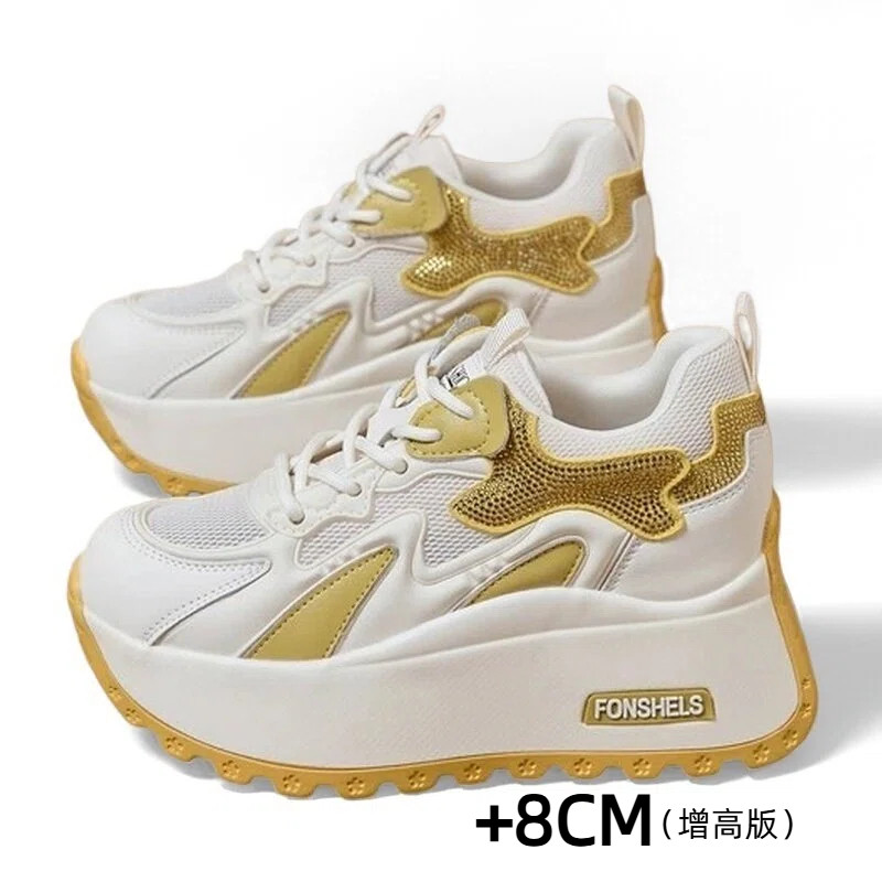 8CM厚底内增高水钻老爹鞋女
