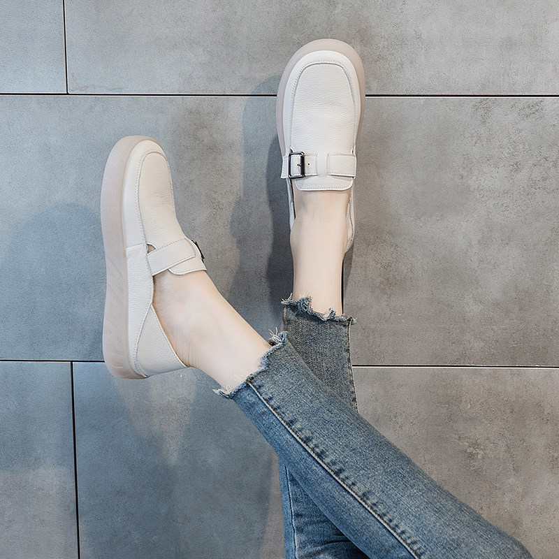 真皮平底小白鞋女2025年春秋新款牛筋软底孕妇鞋夏休闲舒适妈妈鞋