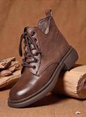 男士马丁靴男款女头层牛皮软底复古英伦2025秋冬加绒真皮羊毛短靴