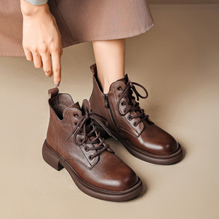 2025新款 牛皮马丁靴女男款 秋冬羊毛加绒复古英伦风真皮厚底短靴子