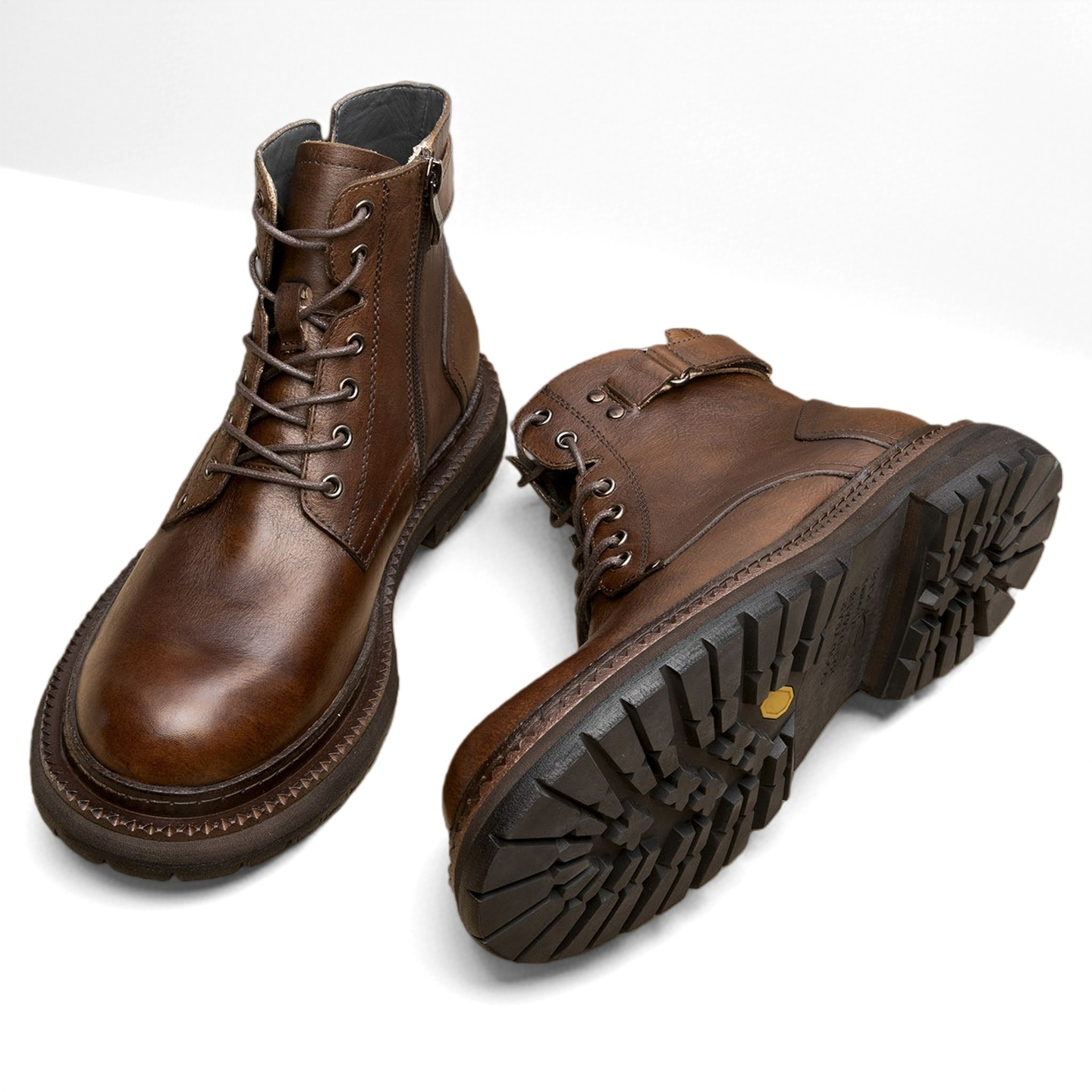 男士马丁靴重工水洗头层牛皮新款高帮厚底增高机车户外休闲短靴子