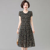 中老年妈妈气质连衣裙洋气夏新款 真丝碎花裙子 高端品牌高级感大码