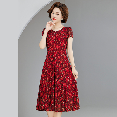 中老年人妈妈台湾纱名牌连衣裙夏