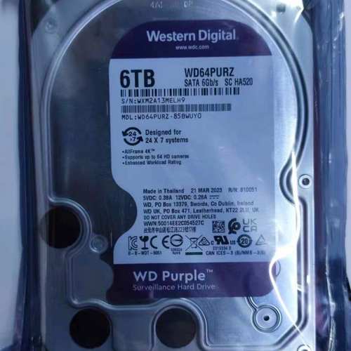国行原装 西数6T紫盘64PURZ SATA台式机械高清监控录像机硬盘