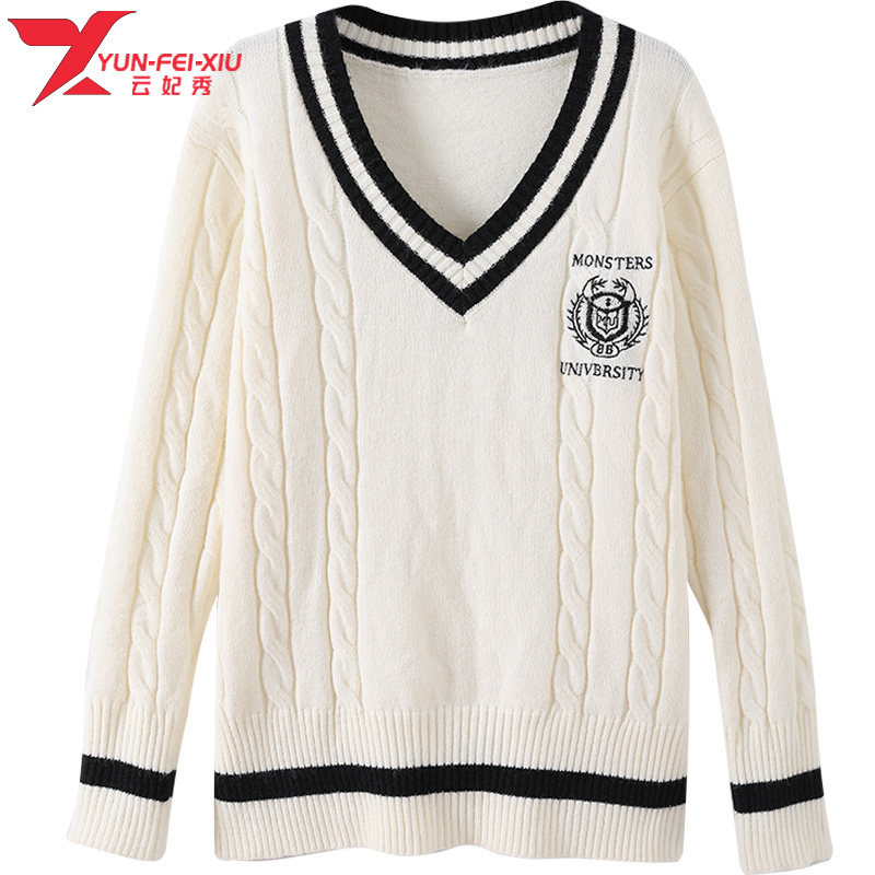 2020秋季新款时尚V领女装气质胖MM遮肉韩版宽松撞色洋气百搭上衣