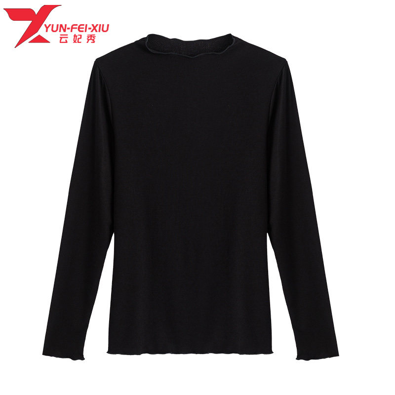 初秋新款时尚百搭糖果色上衣大码女装修身显瘦洋气遮肉纯色打底衫