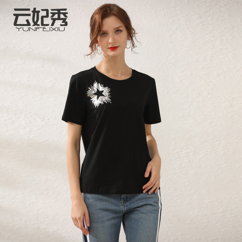 胖MM显瘦大码遮肉韩版宽松时尚百搭圆领烫钻上衣2020夏季新款T恤