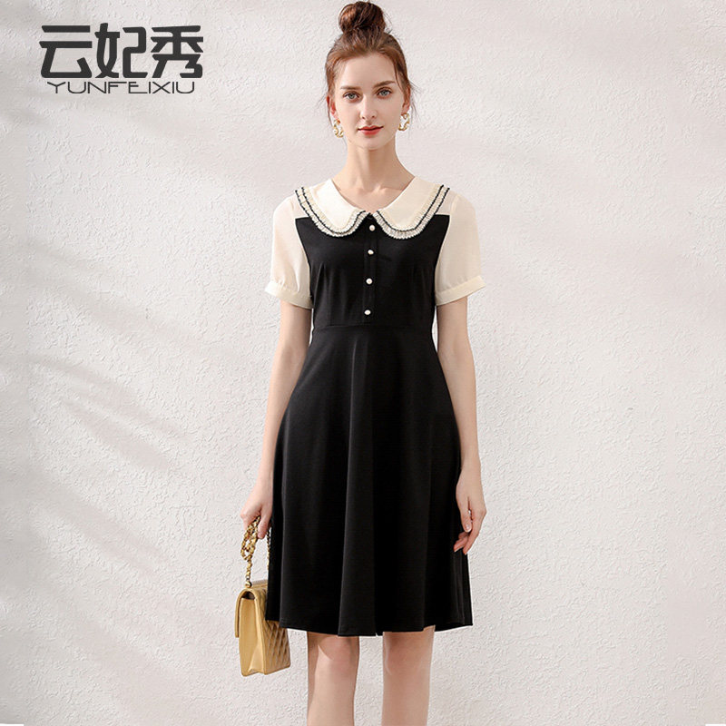 2020夏季新款韩版大码拼接撞色胖MM显瘦遮肉娃娃领宽松百搭连衣裙