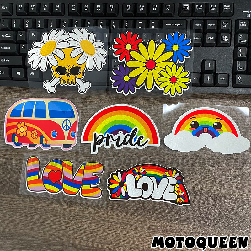 电动踏板助力小牛摩托车装饰卡通love骷髅小花彩虹头盔贴纸拉花