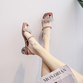 女仙女风2026年新款 夏法式 中粗跟时装 高级感罗马凉鞋 仙女鞋 配裙子