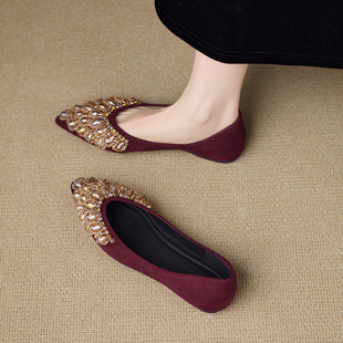 巨好看红色小单鞋女平底鞋2026早春新款爆款尖头浅口配裙子新娘鞋