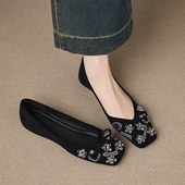 春款 法式 巨好看单鞋 2026新款 女不累脚平底鞋 方头浅口一脚蹬配裙子