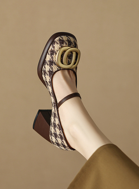 高跟厚底小香风女鞋2026新款春夏浅口法式玛丽珍单鞋女粗跟晚晚鞋