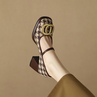 高跟厚底小香风女鞋2026新款春夏浅口法式玛丽珍单鞋女粗跟晚晚鞋