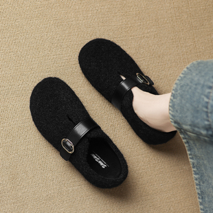 女冬加绒毛毛鞋 女不累脚勃肯鞋 2025新款 黑色单鞋 爆款 巨好看博肯鞋