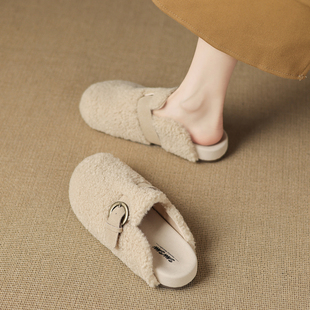 巨好看勃肯拖鞋女冬外穿加绒毛毛鞋2025新款单鞋女内增高半拖棉鞋