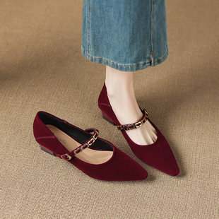 巨好看玛丽珍红色鞋子女2026新款春粗跟尖头浅口单鞋女不累脚婚鞋