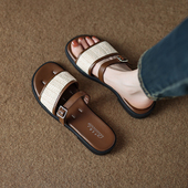 女夏外穿2026新款 小香风一字拖夏天罗马鞋 爆款 平底绝美拖鞋 凉拖鞋