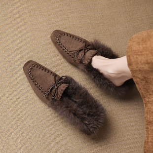 巨好看毛毛拖鞋女秋冬外穿2025新款爆款一脚蹬半拖加绒单鞋女平底